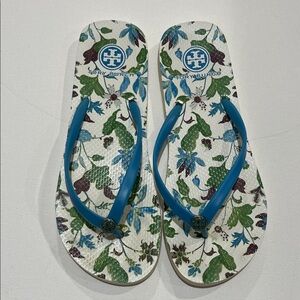 Tory Burch Kids Floral Flip Flops - Blue and Green